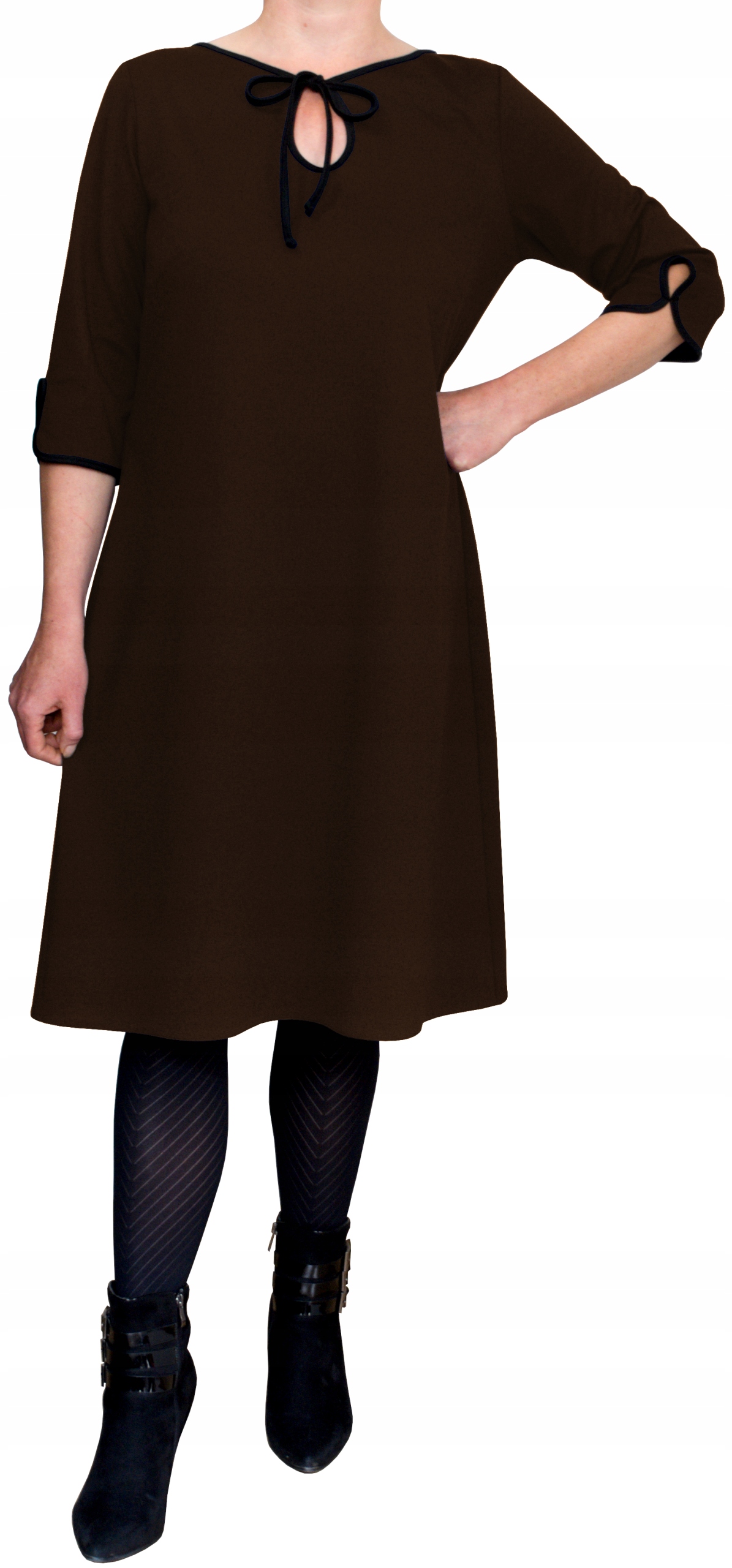 

Sukienka trapezowa dresowa brązowa plus size 54