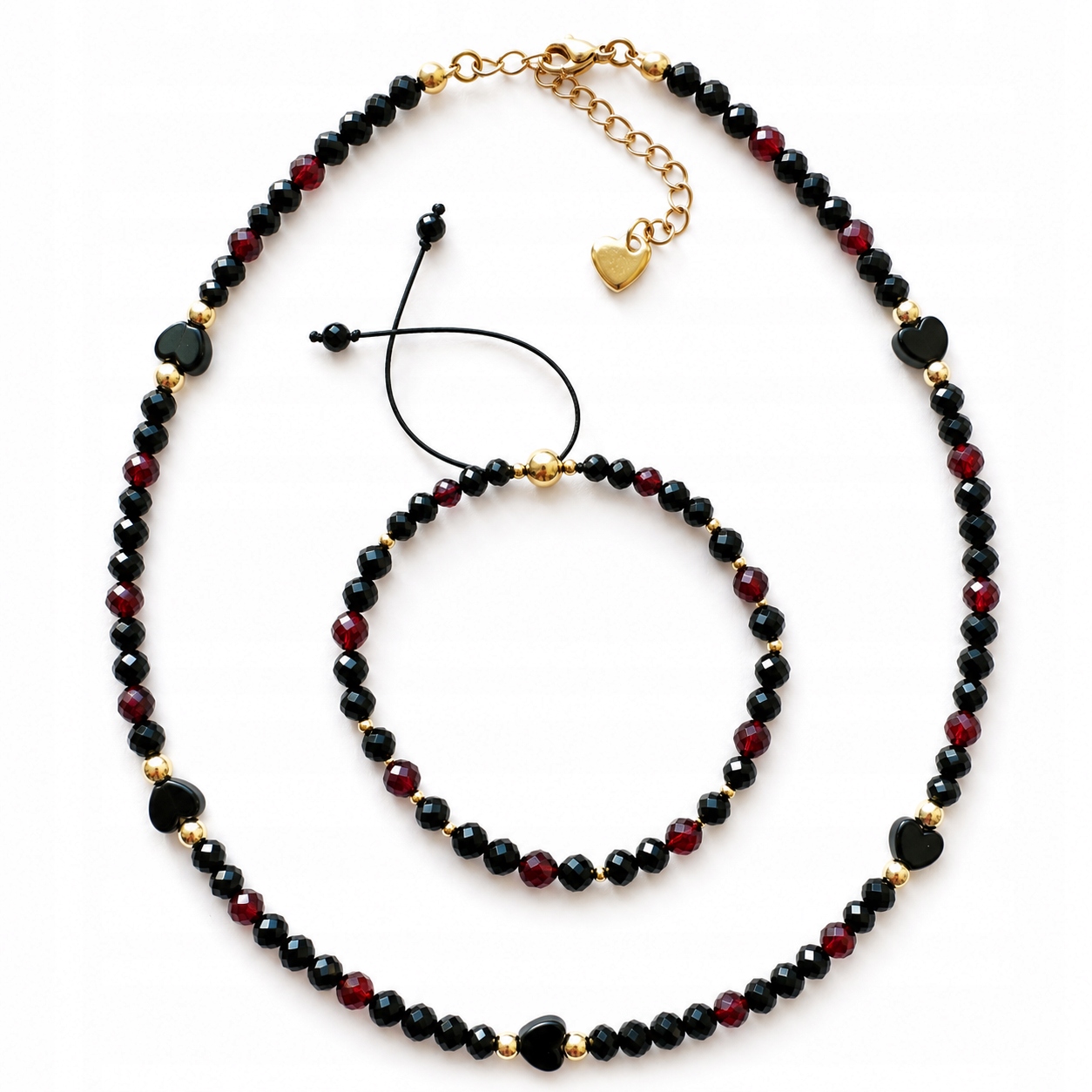 Dámský komplet choker náhrdelník náramek onyx granátové přírodní kameny