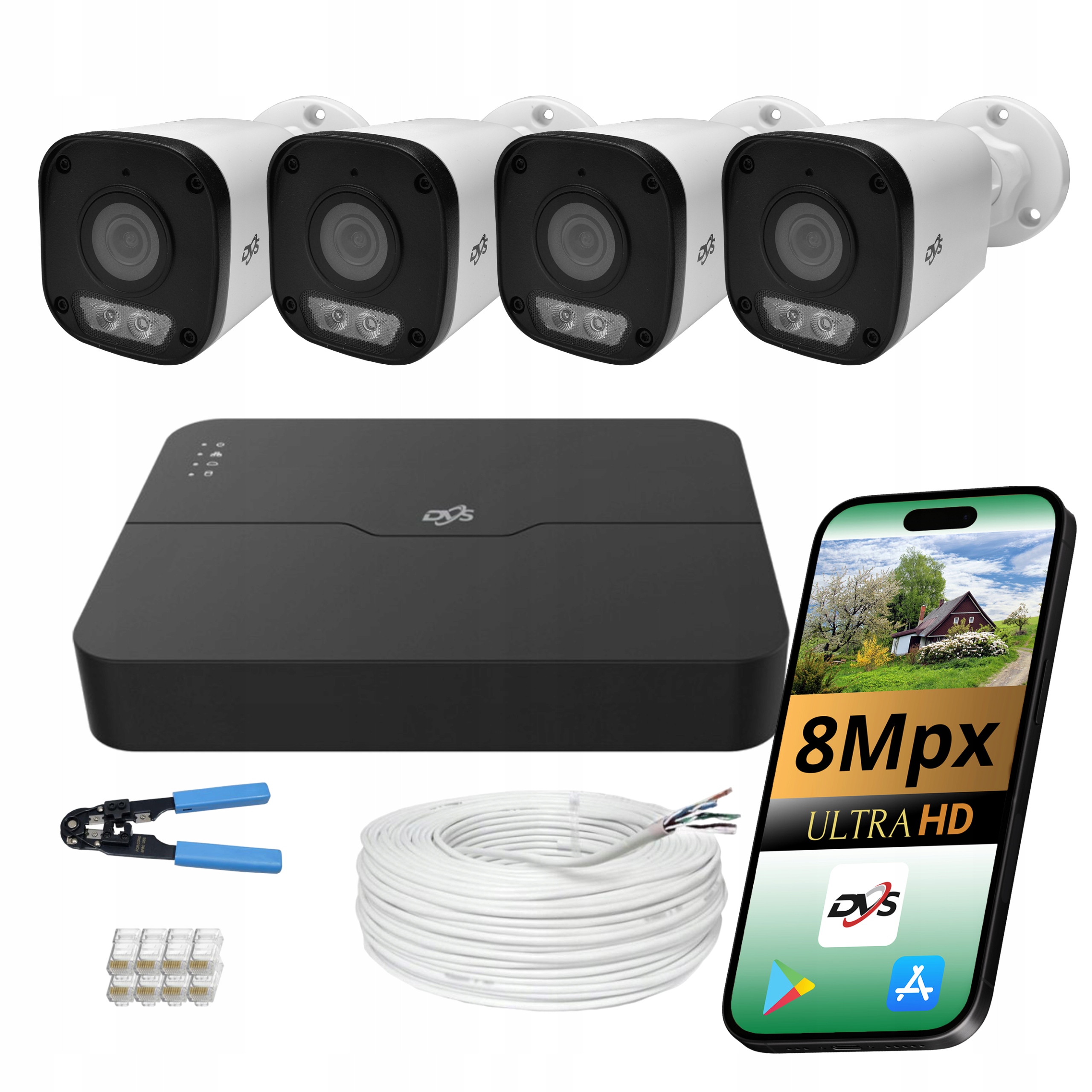 Monitorovací Set Dvs 4x Ip Kamera 8MPX Poe Infračervená Led Tubová