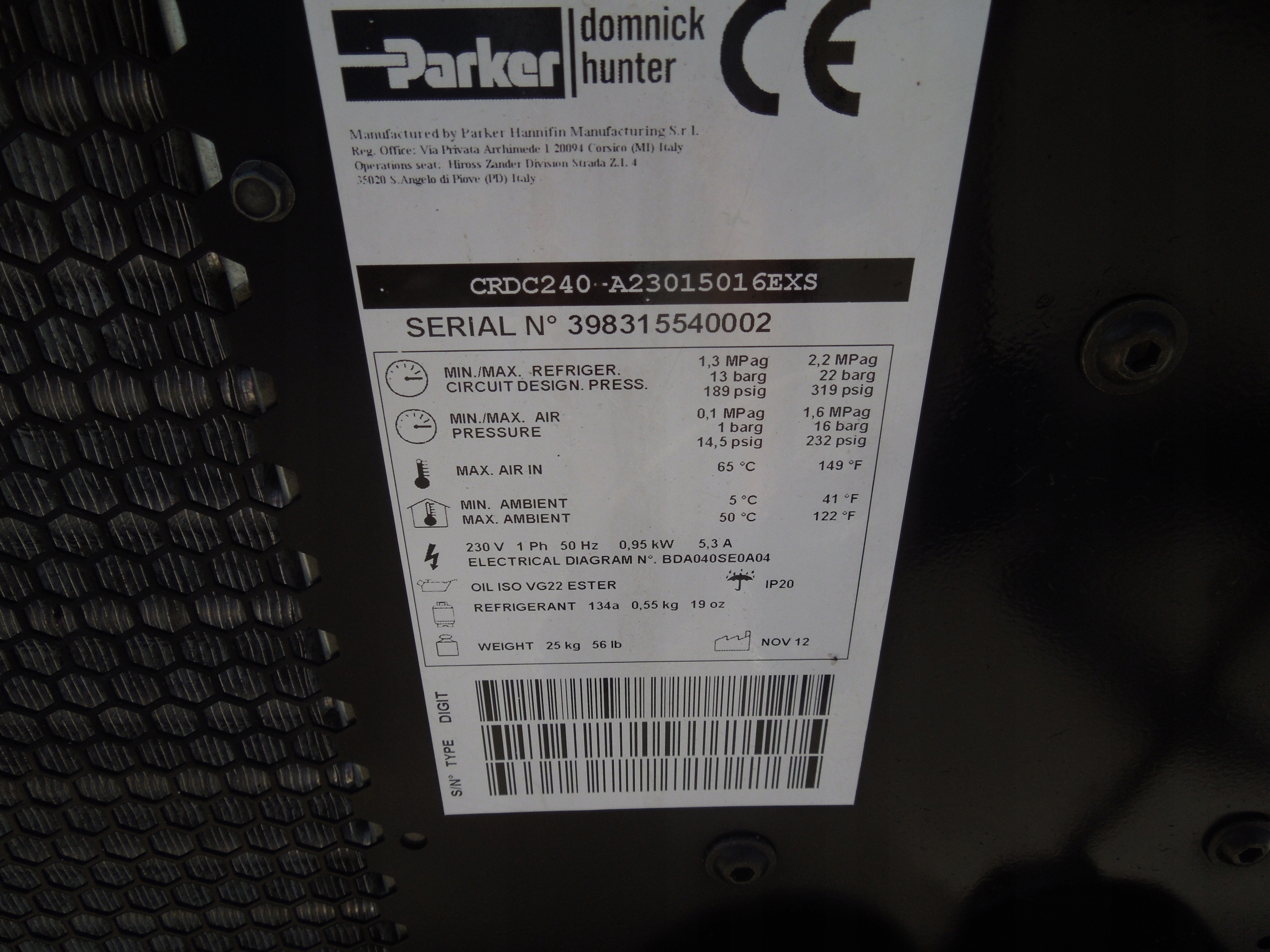 OSUSZACZ ZIĘBNICZY PARKER DOMNICK HUNTER 4,00m3min Zasilanie sieciowe