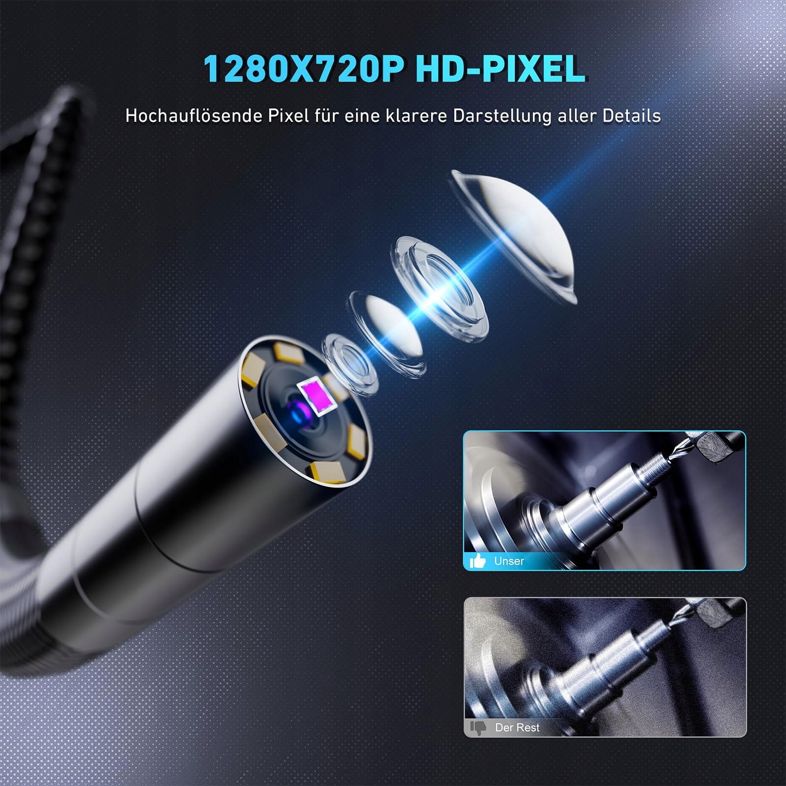 RALCAM Kamera Inspekcyjna 6.2mm 210° IP67 Wodoodporna 4.3" 1280x720P — miniatura 4
