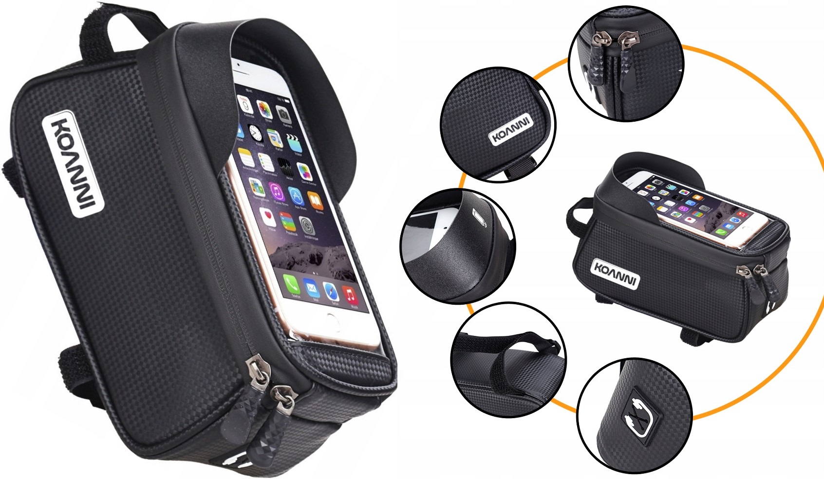 WODOODPORNA TORBA SAKWA ROWEROWA UCHWYT NA TELEFON Kolor dominujący czarny