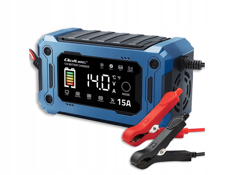 Inteligentna ładowarka Qoltec 52496 do akumulatorów Agm Gel LIFEPO4 12V 15A