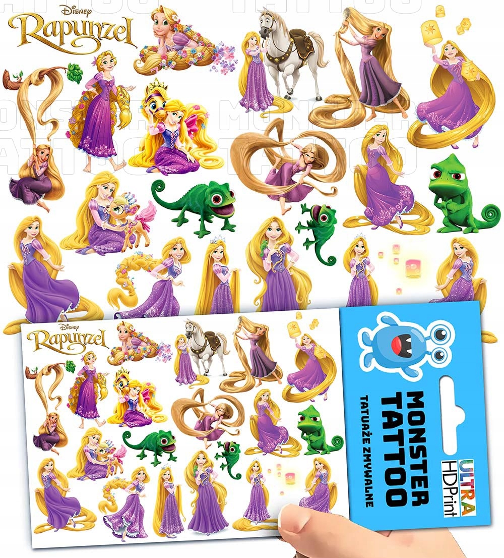 TATUAŻE ZMYWALNE TYMCZASOWE DLA DZIECI DZIECIĘCE ROSZPUNKA WZORY ORYGINALNE