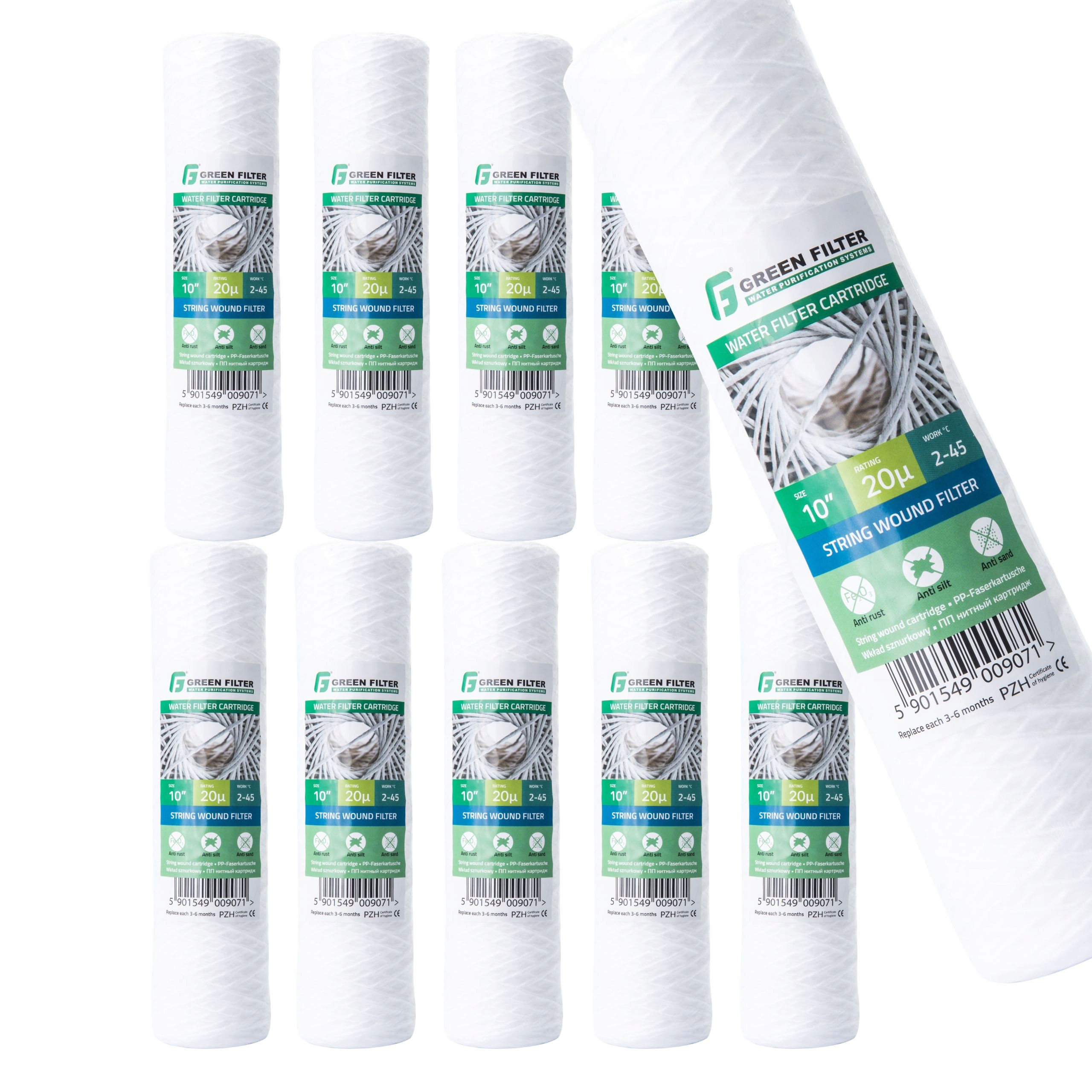 10 x Wkład filtra wody SZNURKOWY GREEN FILTER C10S20