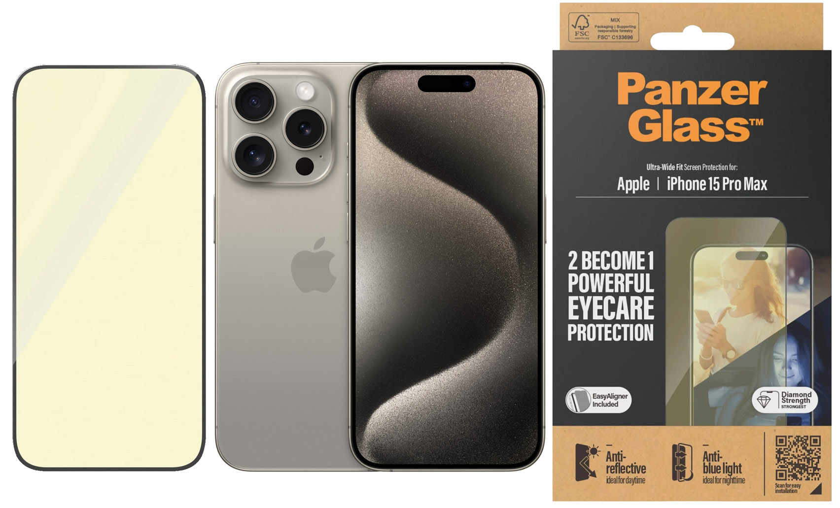 PanzerGlass Tvrzené Sklo Ultra-Wide Fit EyeCare pro iPhone 15 Pro Max