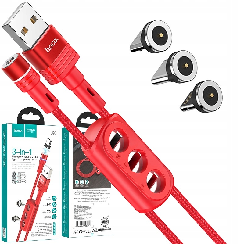 Kabel Magnetyczny 3w1 Usb Typ Typu C Usb-c micro Usb iPhone Lightning 1.2M