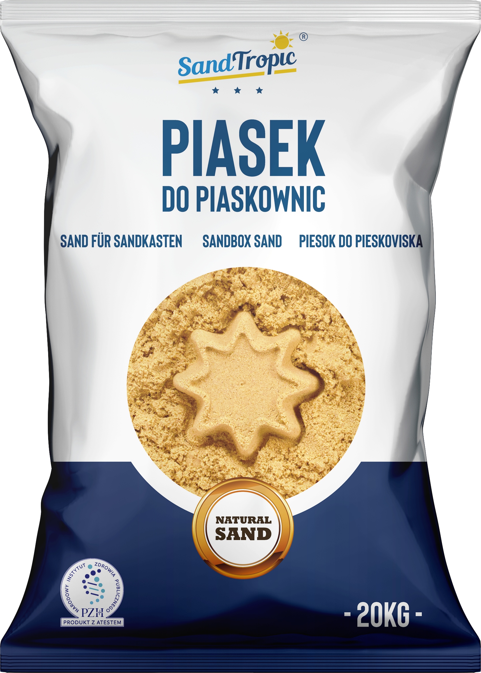 PIASEK DO PIASKOWNICY 500kg ATEST PZH ŻÓŁTY MIĘKKI PREMIUM SandTropic Stan opakowania oryginalne