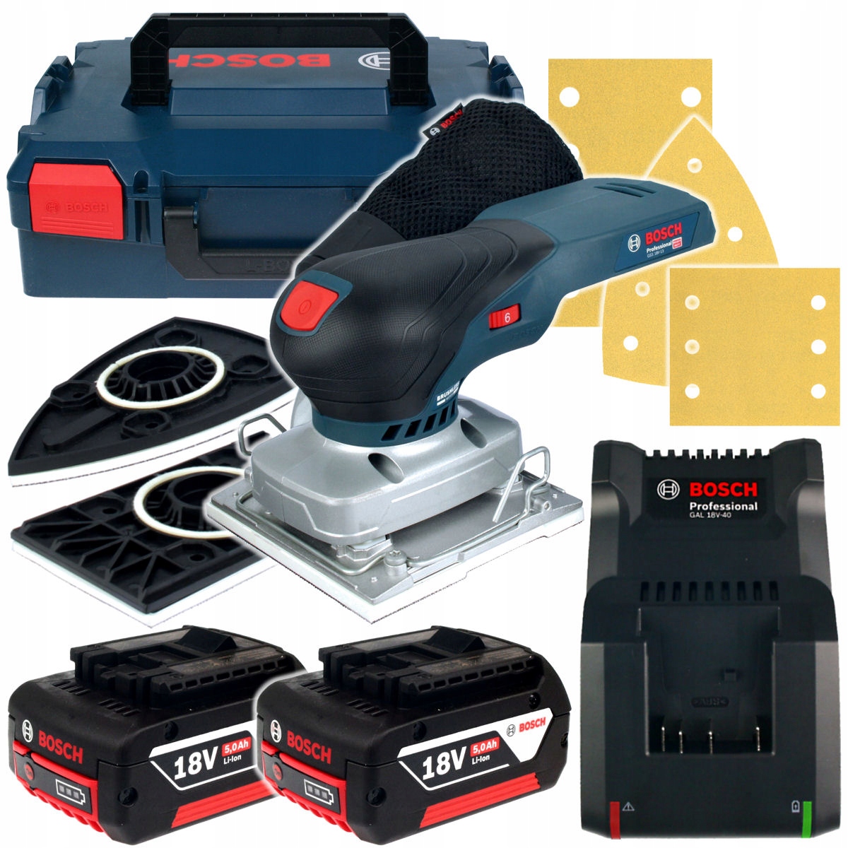 SZLIFIERKA OSCYLACYJNA GSS 18V-13 BOSCH 2x5,0Ah L-BOXX + OSPRZĘT