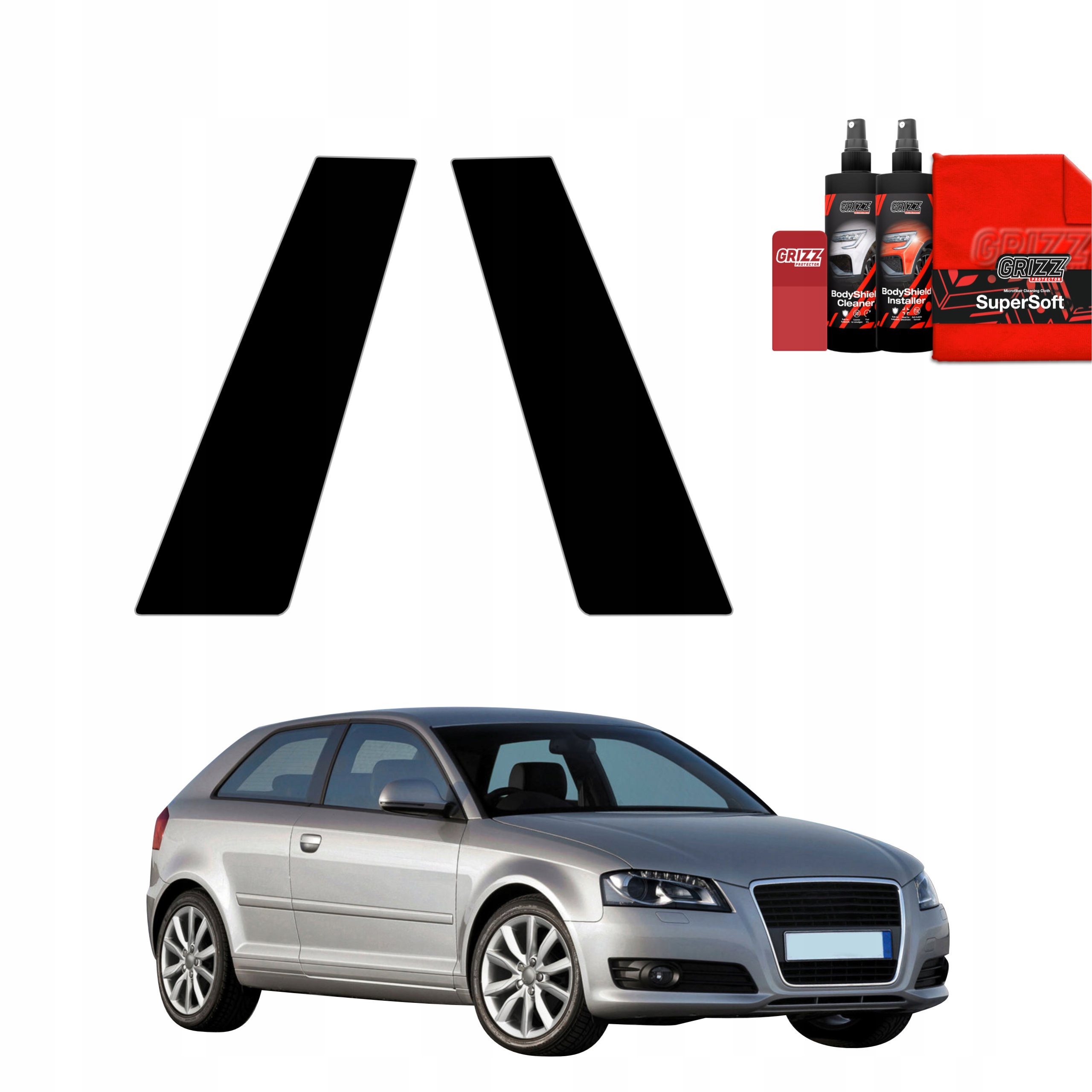 2v1 Černá fólie na sloupky pro Audi A3 8P Hatchback 3D Facelift (2008-2013)