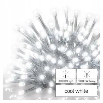 Sople lampki łączone 100LED 2,5m zimna biel + zimna biel miga timer EMOS