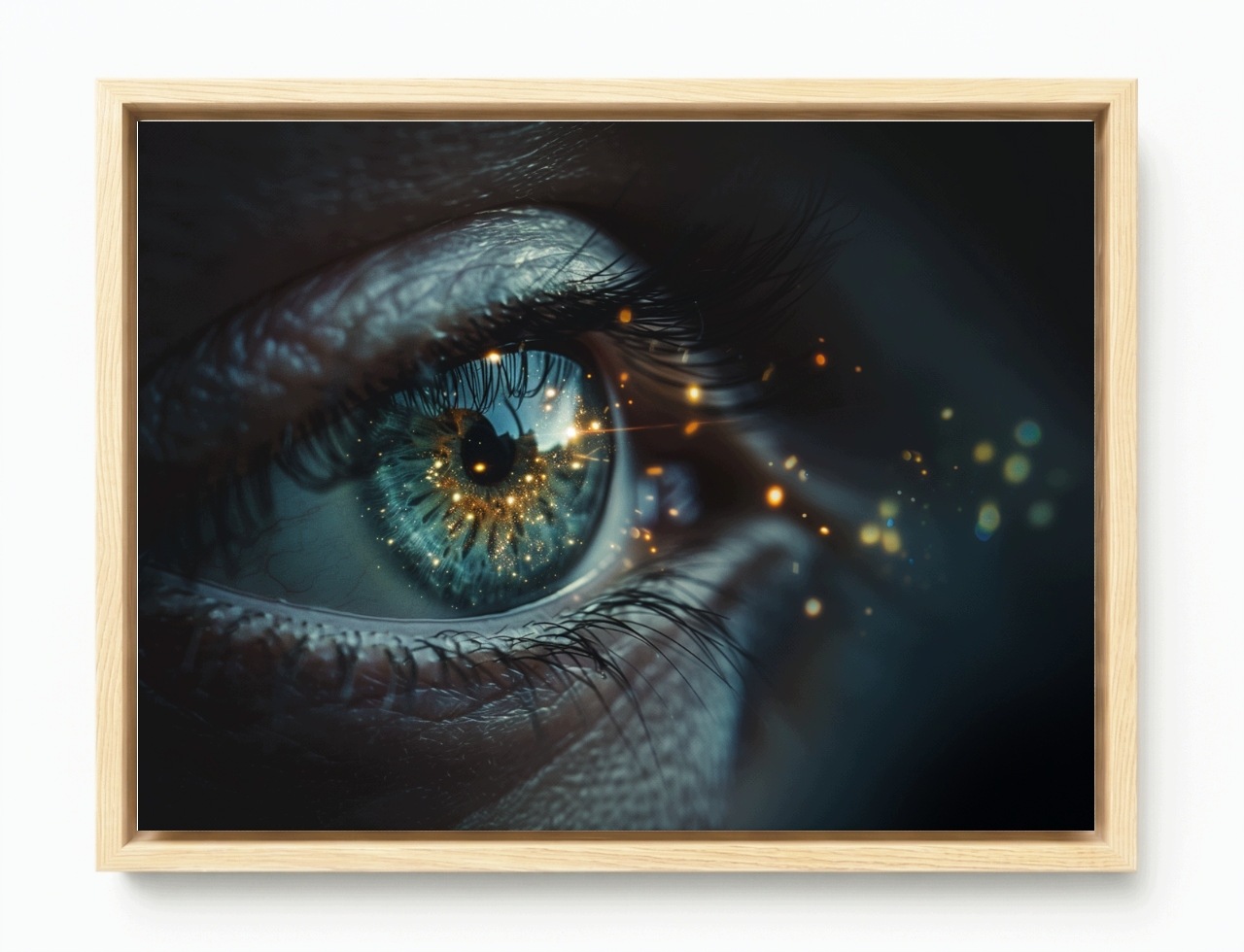 Obraz Rám Americký Box Fotografie Makro Oko Hvězdy Vesmír Zlato 80x60