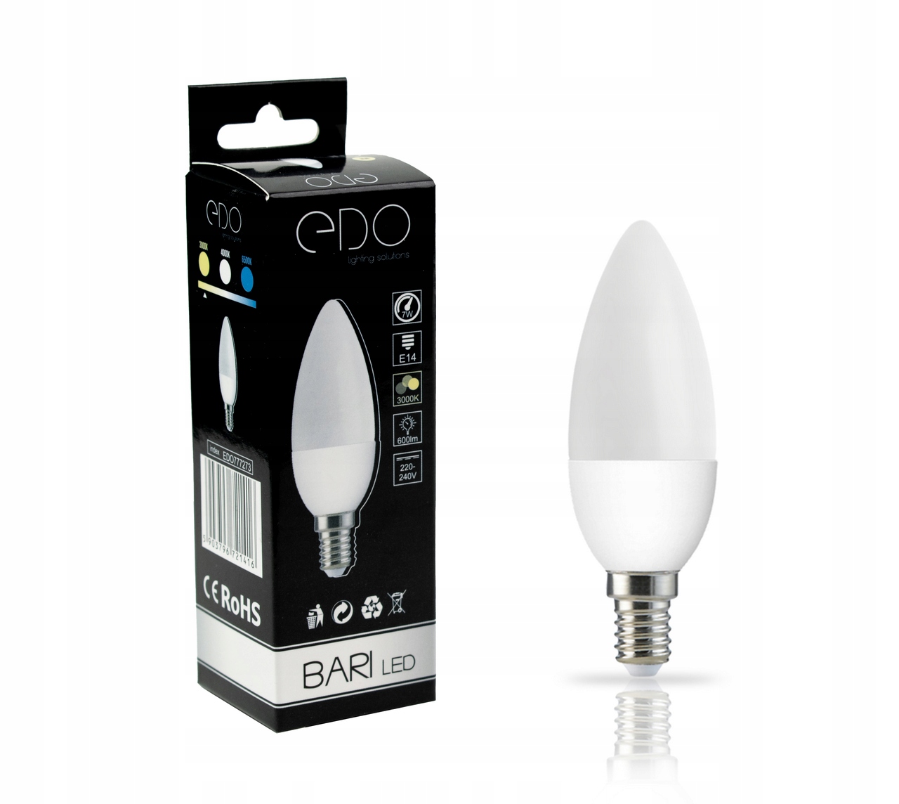 

Żarówka Led E14 7W 3000K ciepła 600lm świeczka Edo