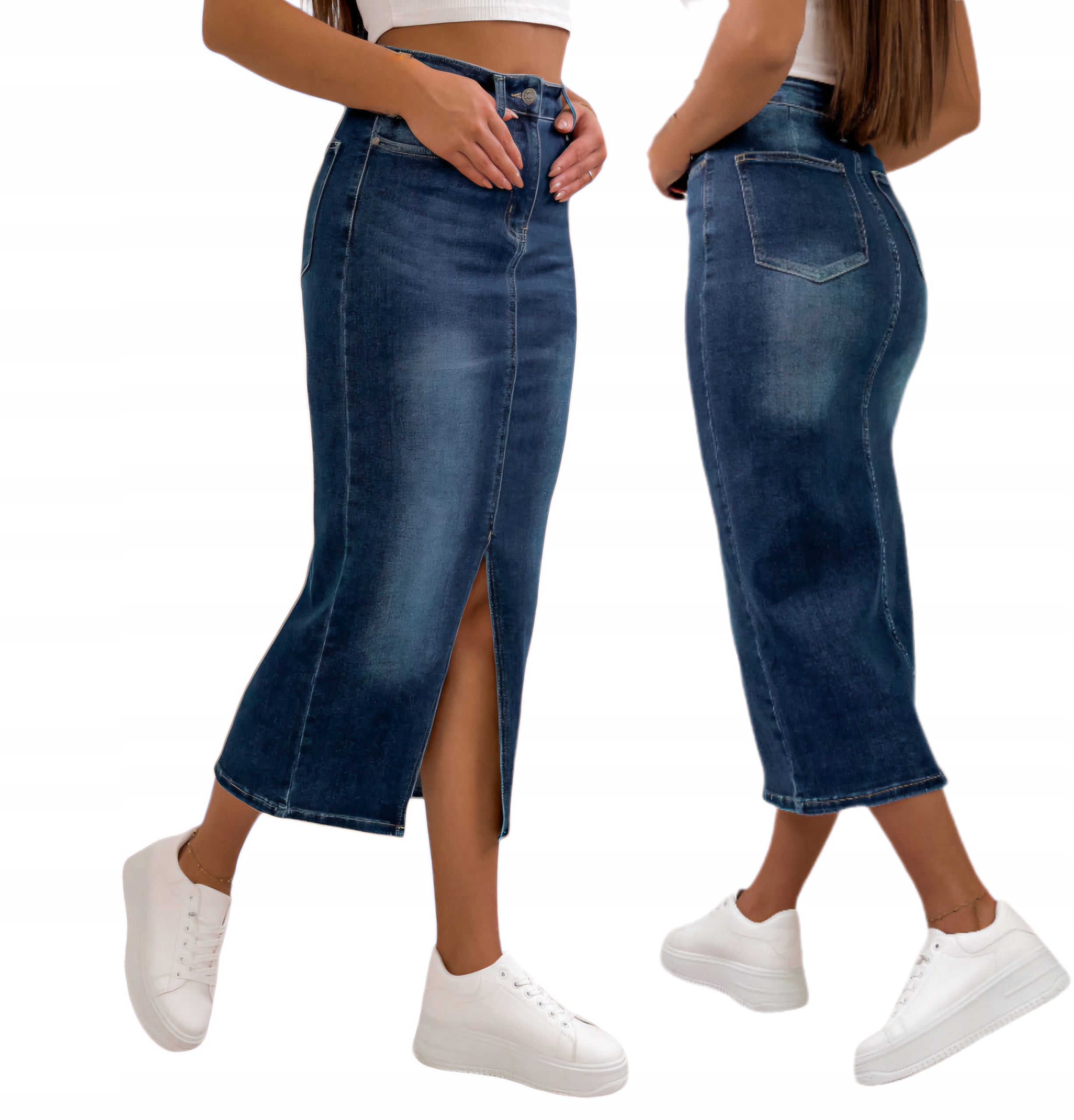 Módní Sukně midi, klasická, tmavě modrá