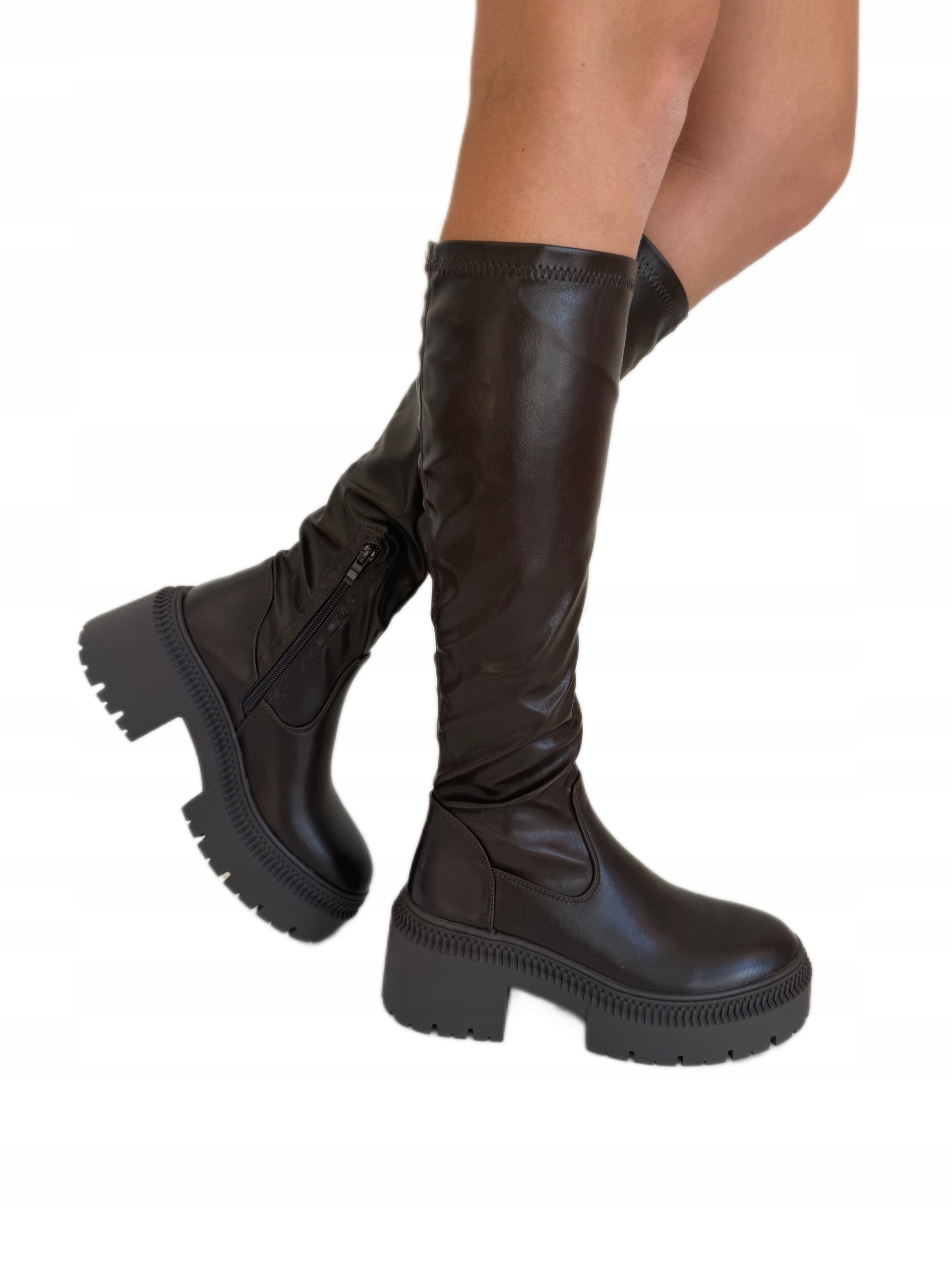 Dámské čokoládové kozačky hnědé na platformě, velikost 40