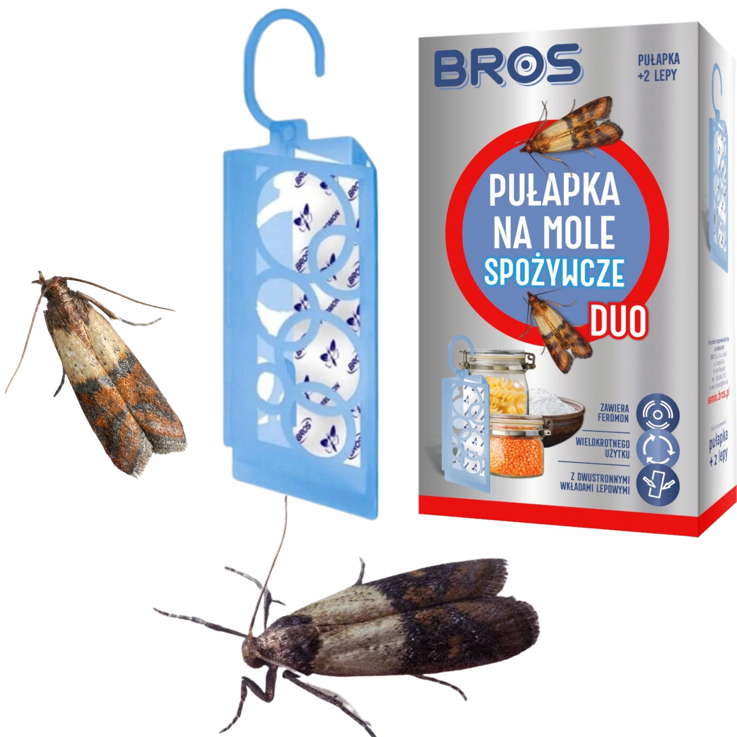 BROS PUŁAPKA NA MOLE SPOŻYWCZE DUO+2 WKŁADY WIELOKROTNEGO UŻYTKU DWUSTRONNA Stan opakowania oryginalne