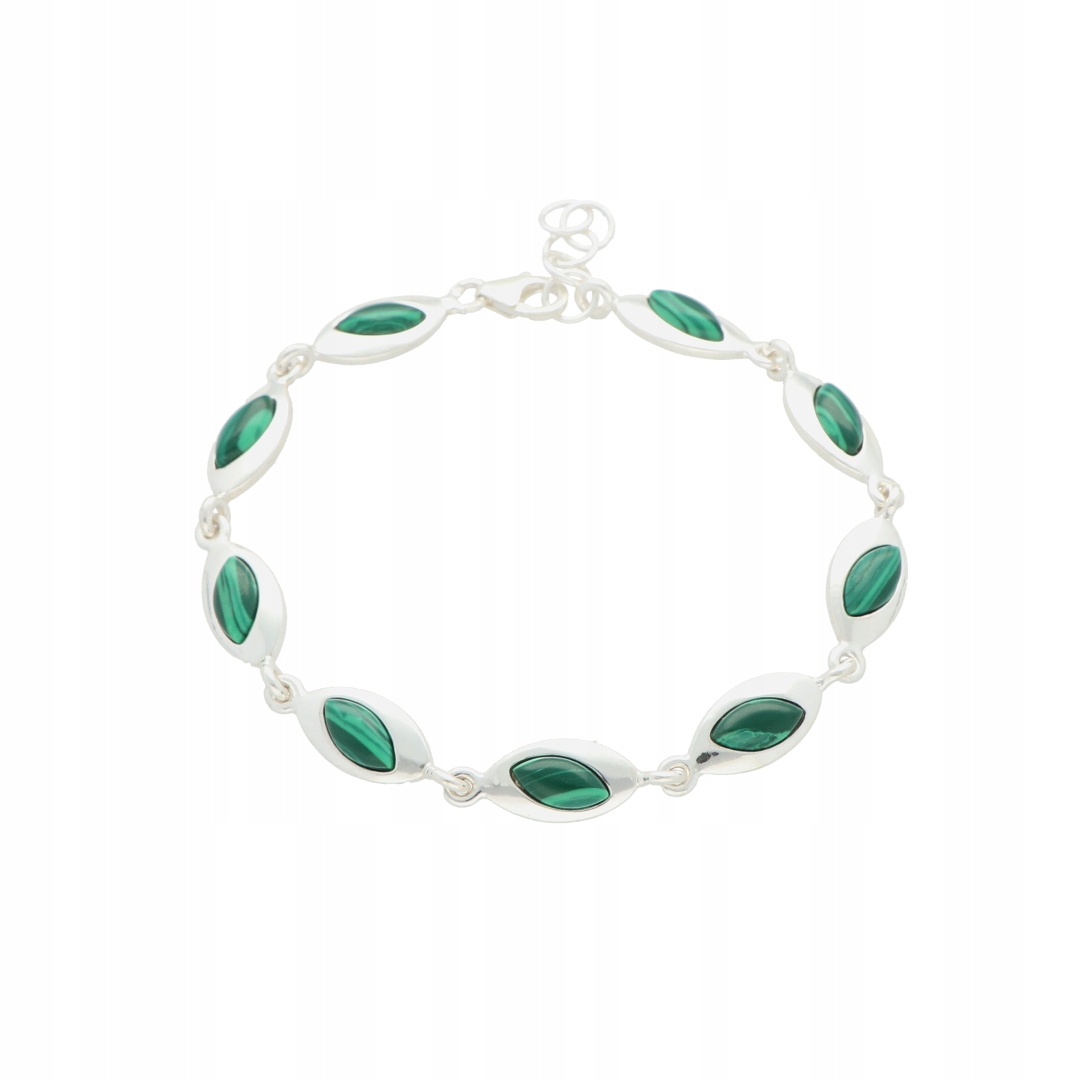 Oválný náramek s malachitem stříbro