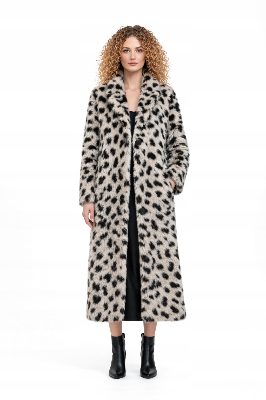 Dlouhý Kožešinový Kabát S Černými Záplatami S/m I3A