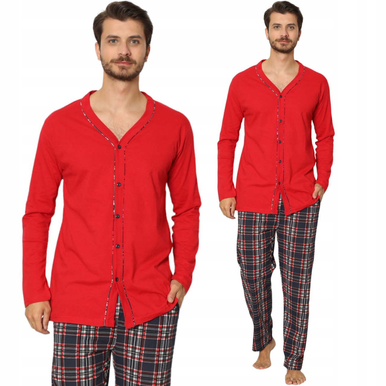 PIŻAMA MĘSKA DŁUGI RĘKAW CAŁA ROZPINANA/BAWEŁNA