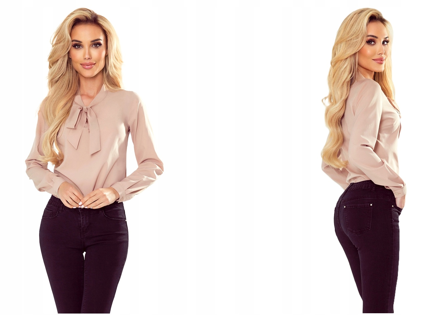 Elegantní Mikina Do Práce Na Schůzku Se Zavazováním Kolem Krku, Béžová, S