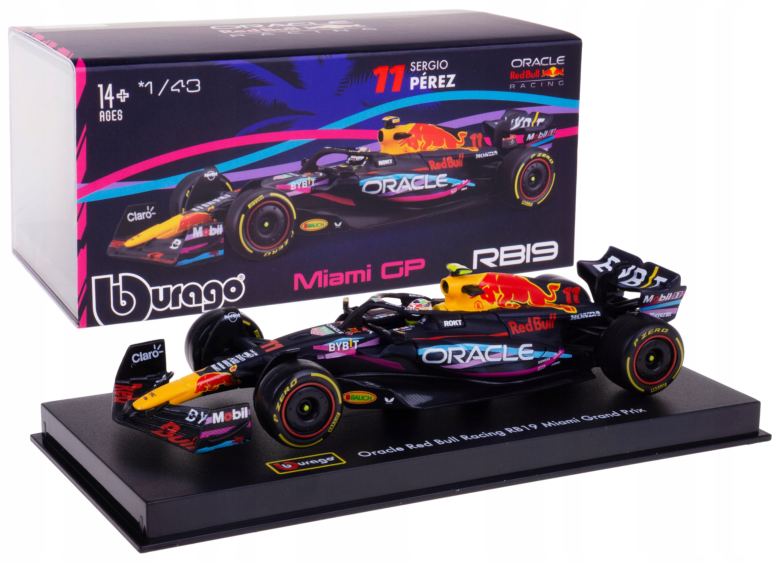 Red Bull RB19 Miami Gp Bolid F1 Model Matal Bburago 1:43 #11 S. Perez Box