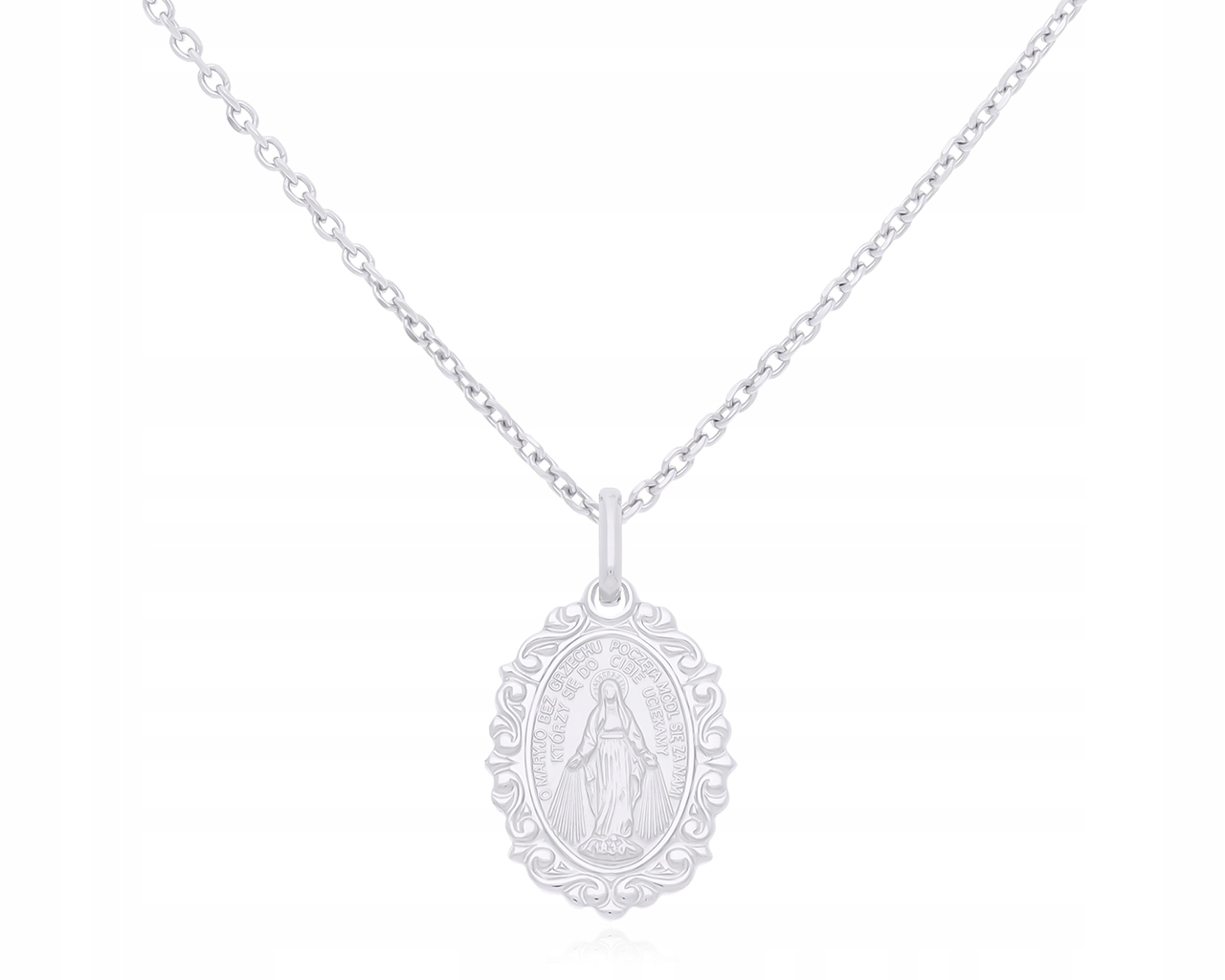 Stříbrný Řetízek s medailonem Matka Boží Neposkvrněná Ozdobná délka 50 cm 925