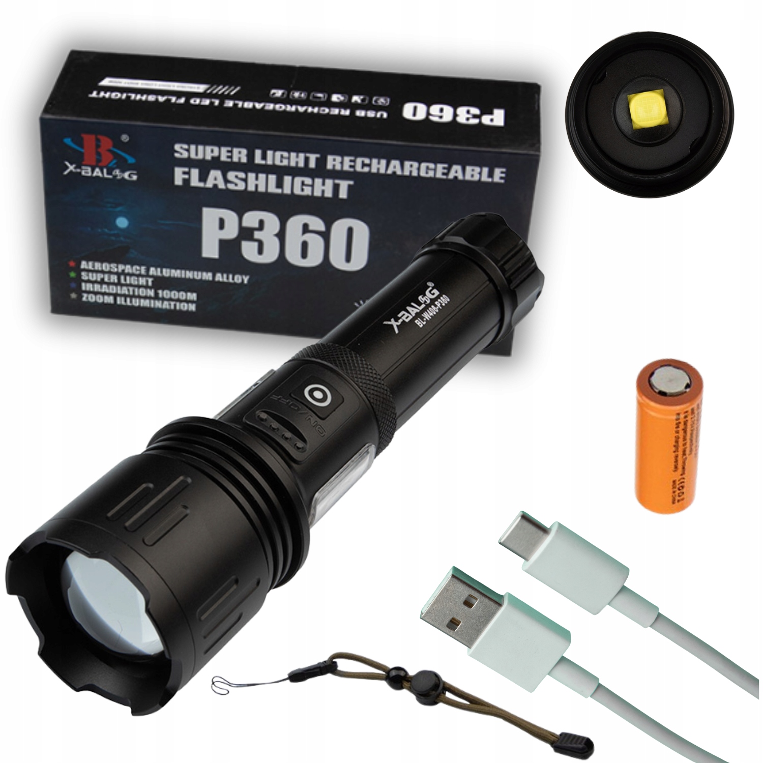 Latarka akumulatorowa X Balog Led Usb Powerbank mocna wodoodporna