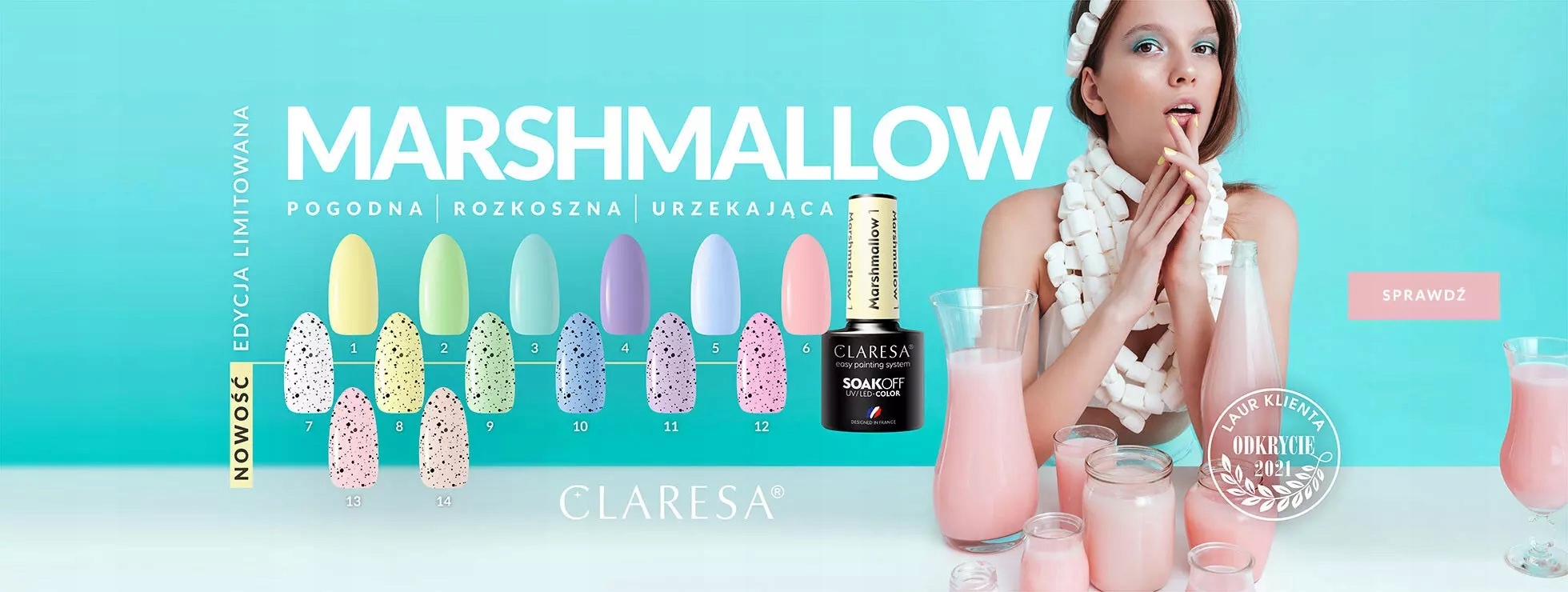 CLARESA Lakier hybrydowy MARSHMALLOW 13 Pojemność 5 ml