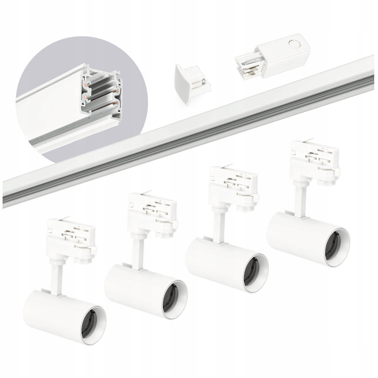3-fázové koľajnicové osvetlenie koľajnica 2 m, 4 x lampa biela, kompletný set