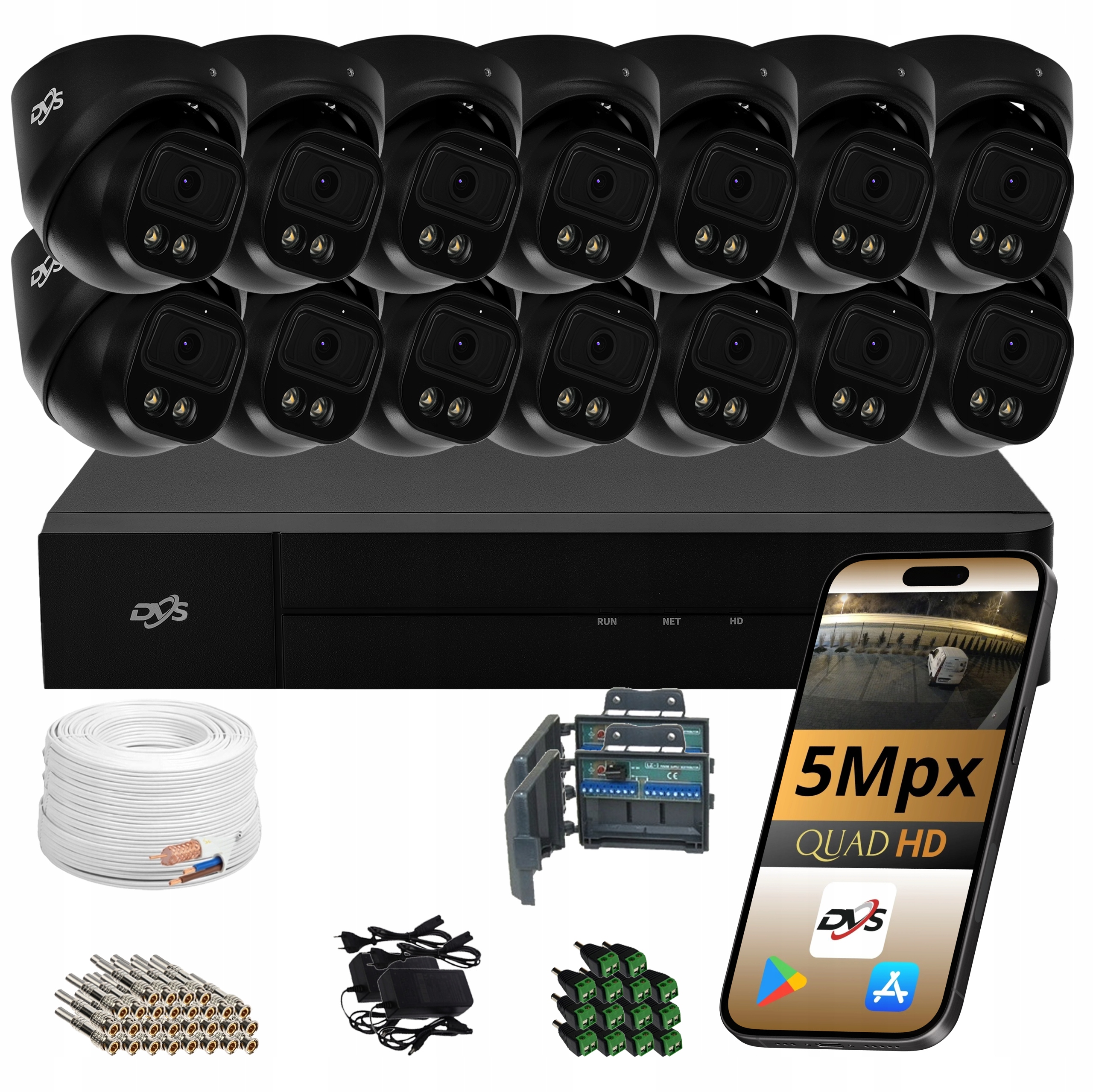 Sada 14 Černých Venkovních Kamer Analogová Kamera Dvs Monitorování 5 Mpx