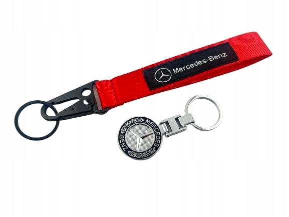 Mercedes Zestaw Brelok Czarny Metalowy Do Kluczy Smycz Czerwona 20 CM