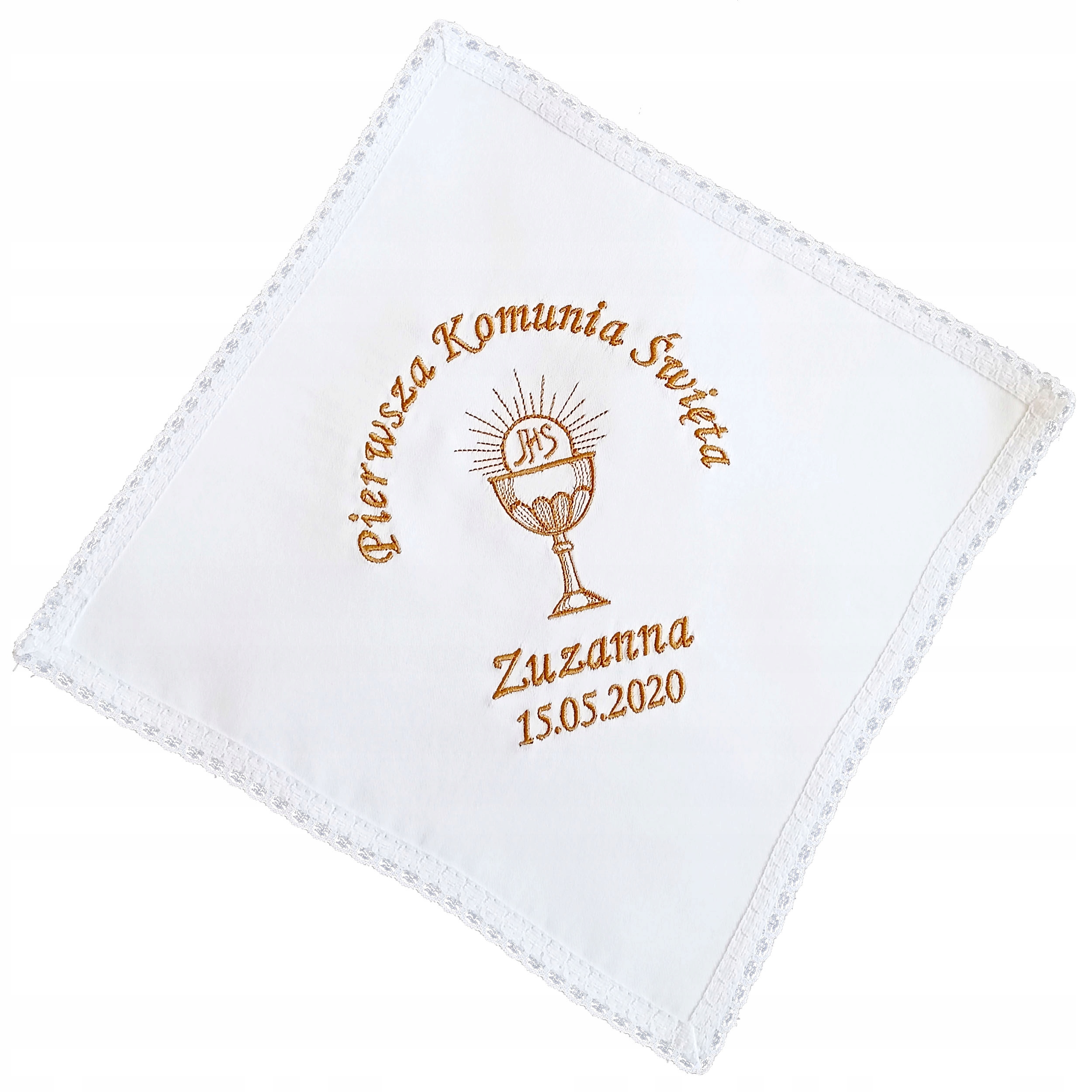 PAMIĄTKA KOMUNIJNA chusta z HAFTEM prezent KOMUNIA