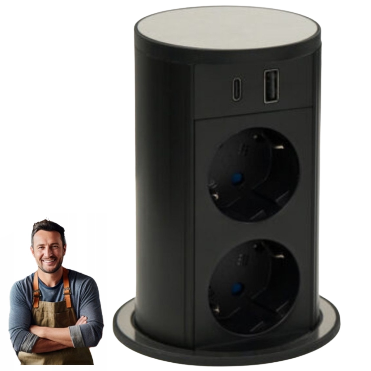 Nábytková zásuvka na desku Hafele Versalift Round 2xSchuko Usb A+c