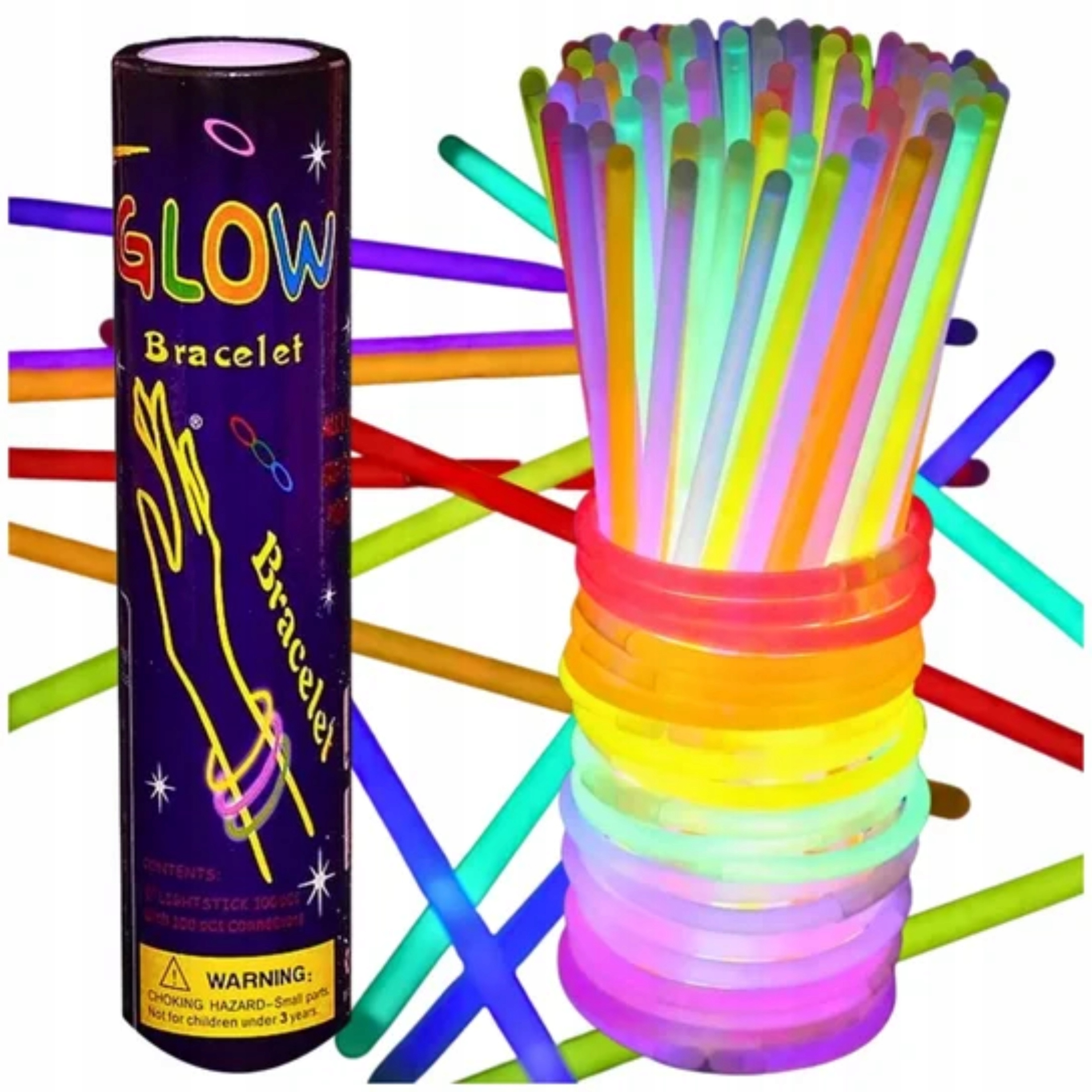 ŚWIECĄCE BRANSOLETKI OPASKI ŚWIATŁO CHEMICZNE PAŁECZKI ZESTAW 100 SZTUK