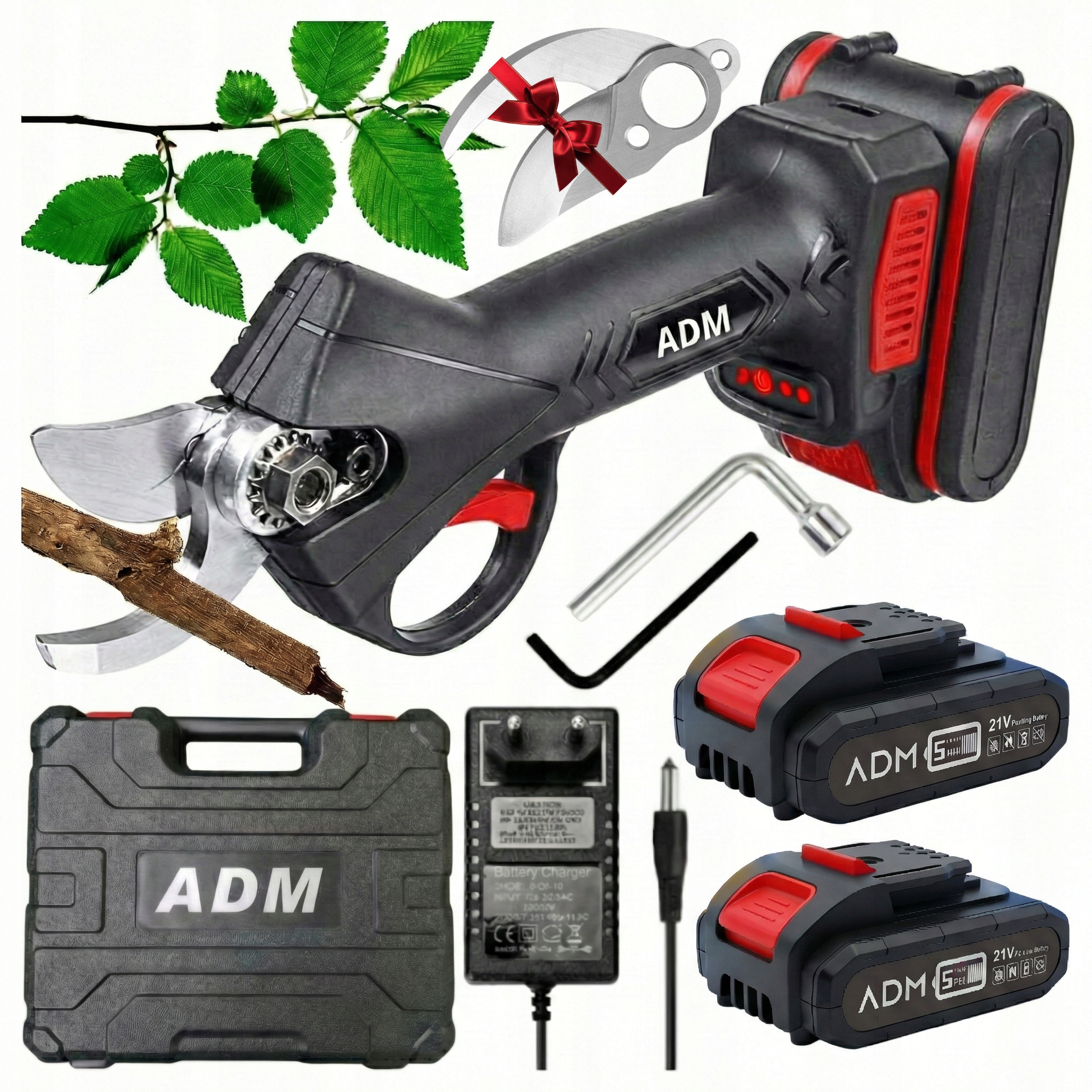 Sekator Akumulatorowy do gałęzi Zestaw 2x Akumulator Dodatkowe Ostrza