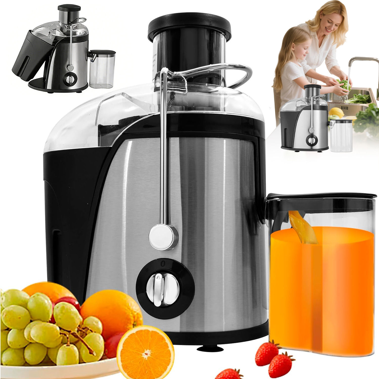 Odšťavňovač 1500 W odšťavňovač vysoký výkon velký otvor 2 rychlostní stupně