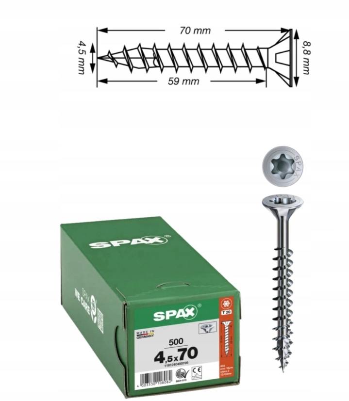 Univerzální vrut do dřeva spax 4,5 x 70 Wirox Tx 500 ks