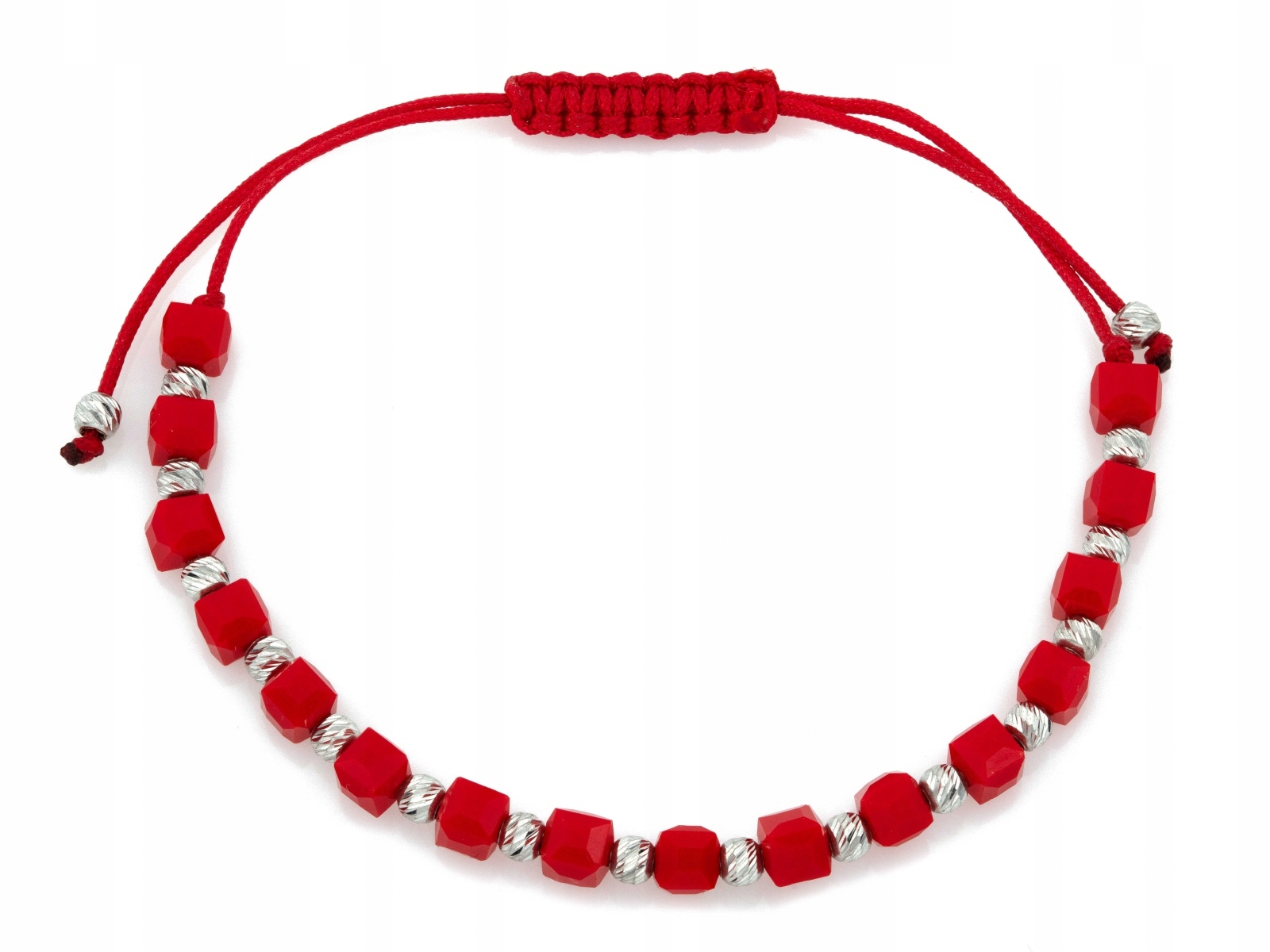 Stříbrný náramek 925 s provázkem Červené Kostky, stylový, značkový, módní