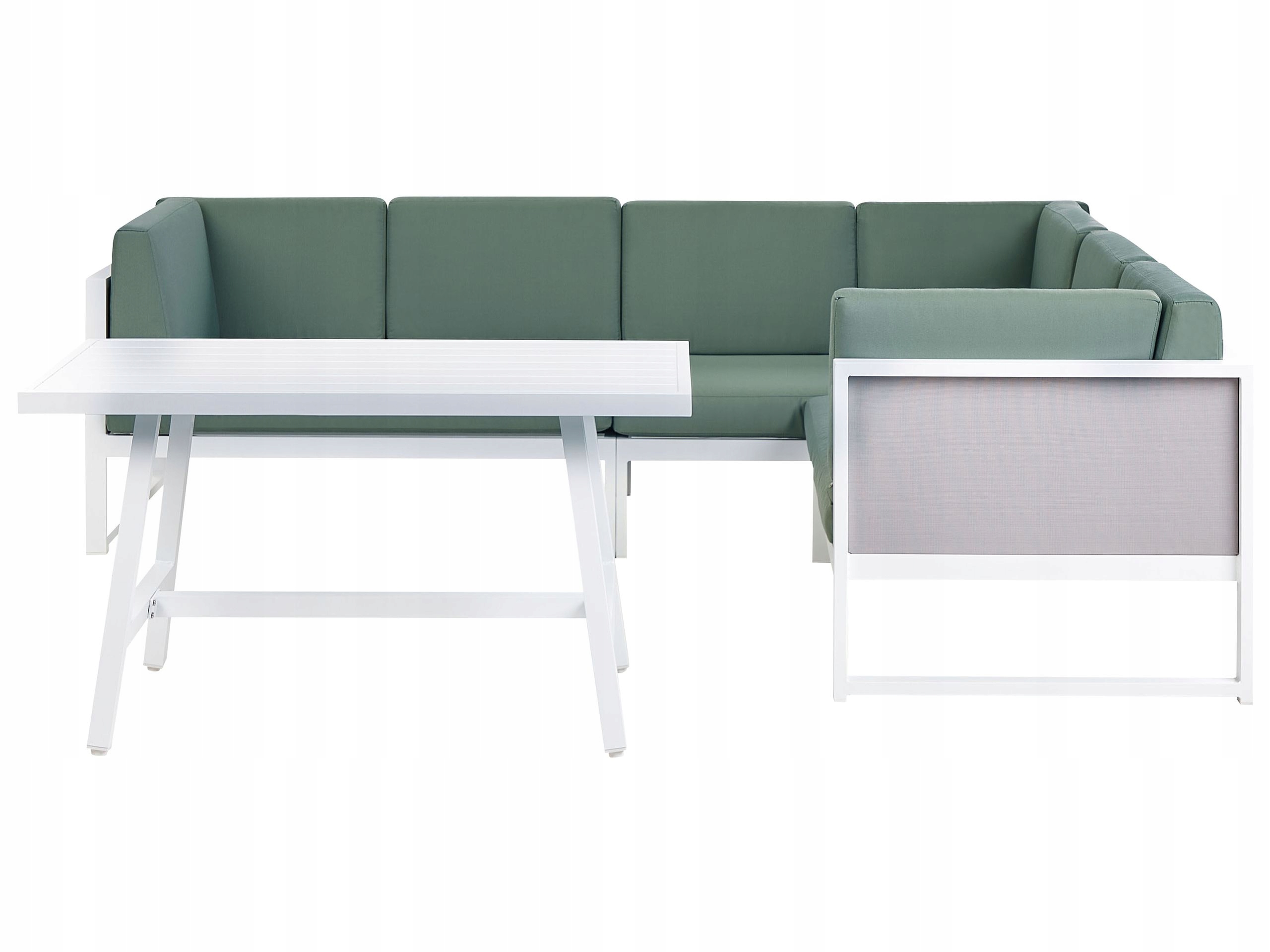 Zestaw mebli ogrodowych z sofa i stolikiem w kolorze zielonym