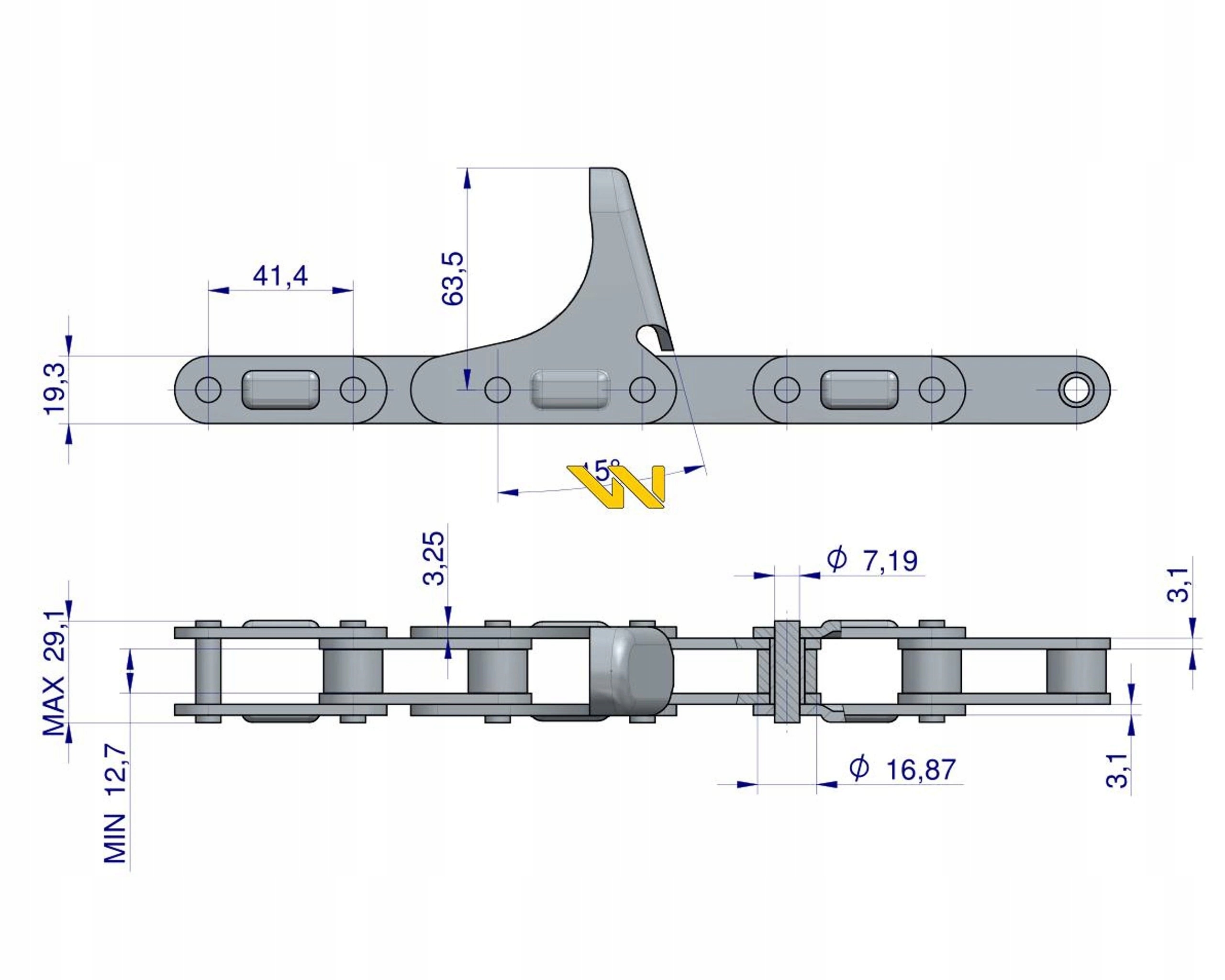 Řetěz otrhávače kukuřice 48 článků CA555F3 Case