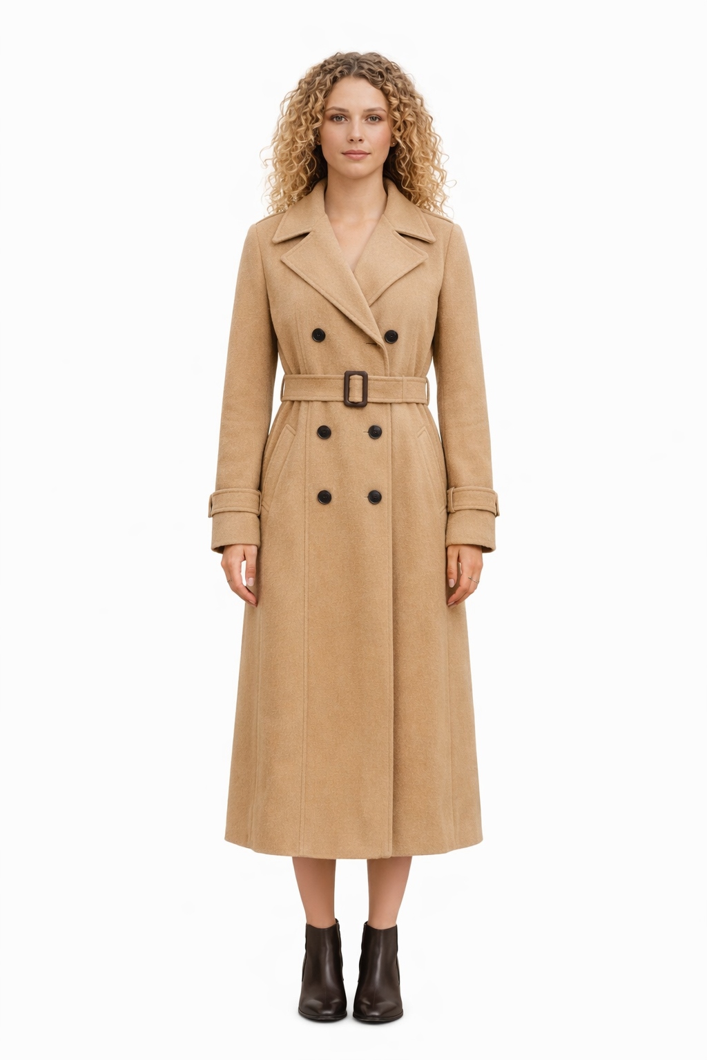 Weekend Maxmara Béžový Dvouřadý Kabát S Páskem 40 I1 H