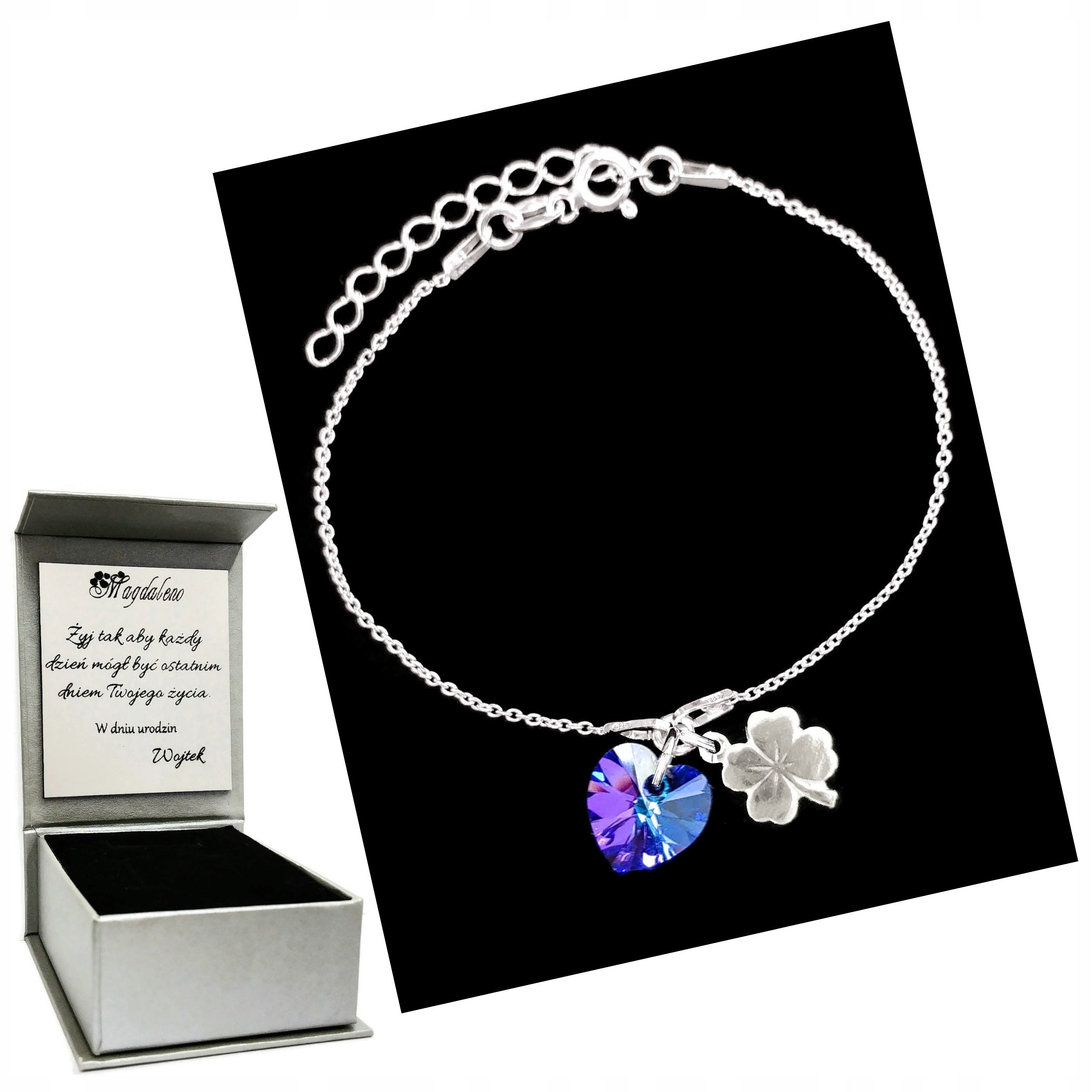 

Bransoletka Koniczynka Serce Grawer Srebro 925