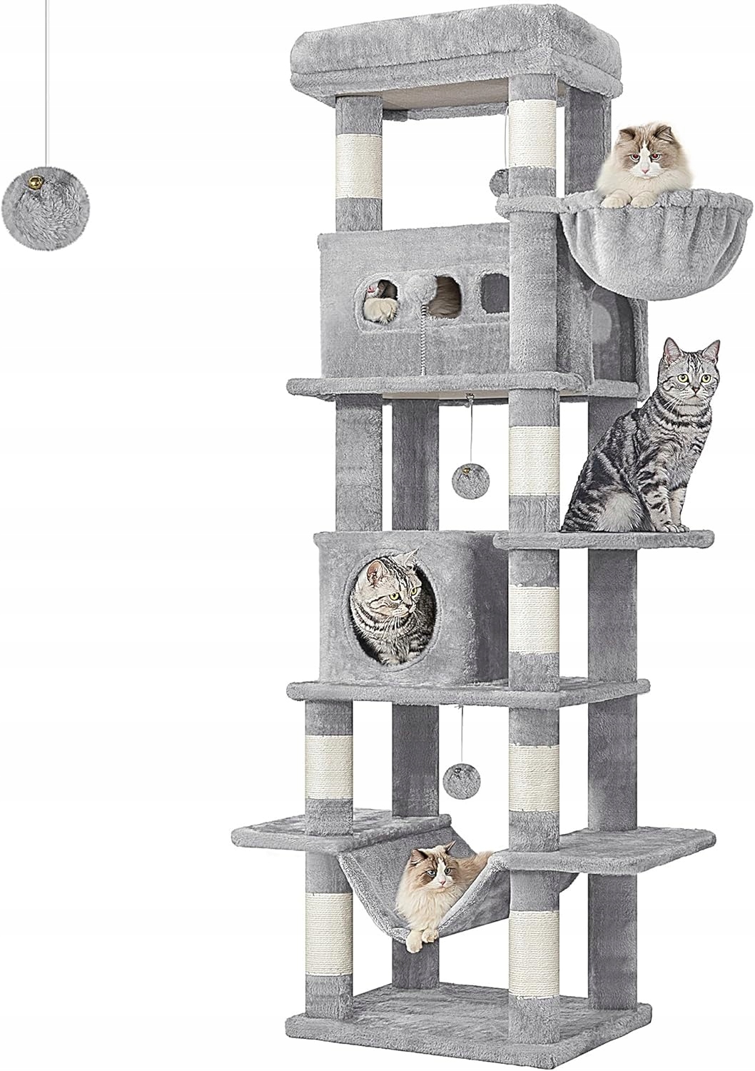 Drapak duży, Wieża dla kota, Wielopoziomowy (Jasnoszary) 50 x 40 x 170 cm