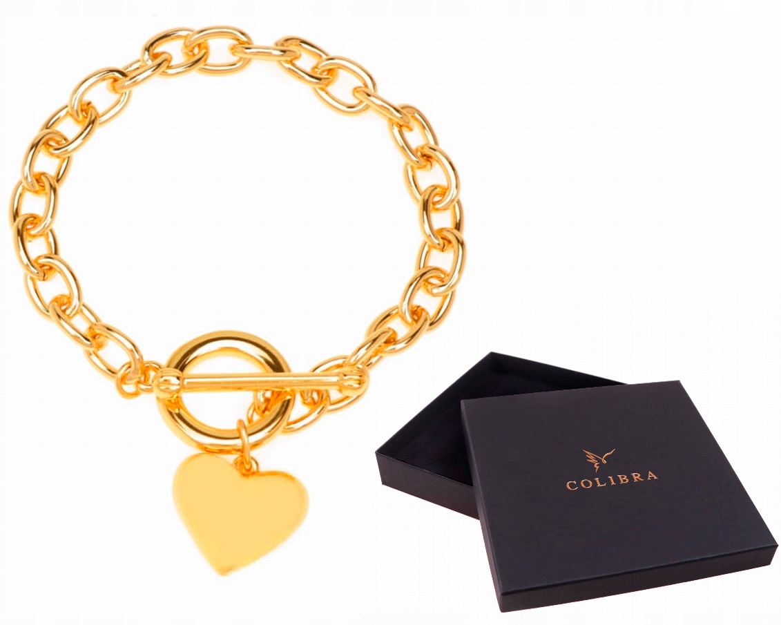 Zlatý dámský náramek Velké popraskané srdce Tlustý řetěz jako Dárek Colibra