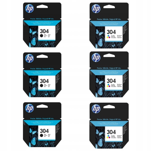 3x Tusz Hp 304 Czarny N9K06AE 3x Tusz Hp 304 Kolor N9K05AE