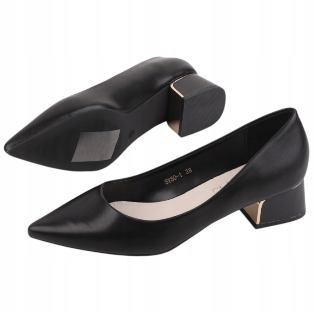 Czarne Czółenka Damskie Na Słupku Buty Wkł. Ekoskóra