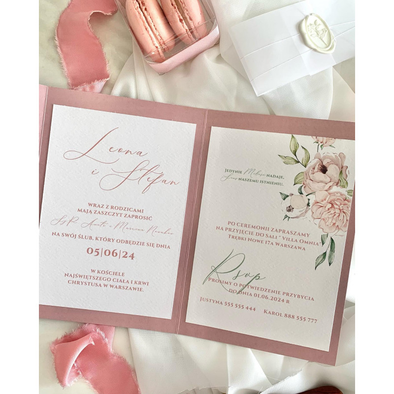 Zaproszenia Ślubne boho rustykalne ZIELONE LIŚCIE Kolor dominujący wielokolorowy