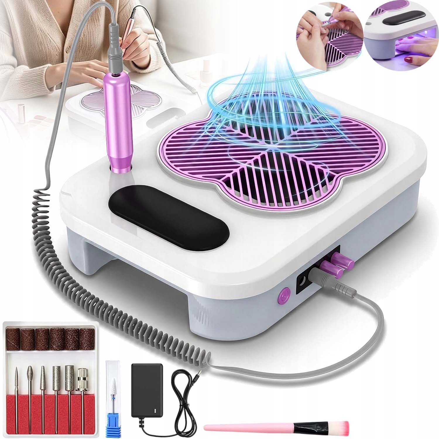 Odsávačka Prachu Na Nehty Bezsáčkový S Regulací Výkonu 40000 Rpm S Uv Lampou
