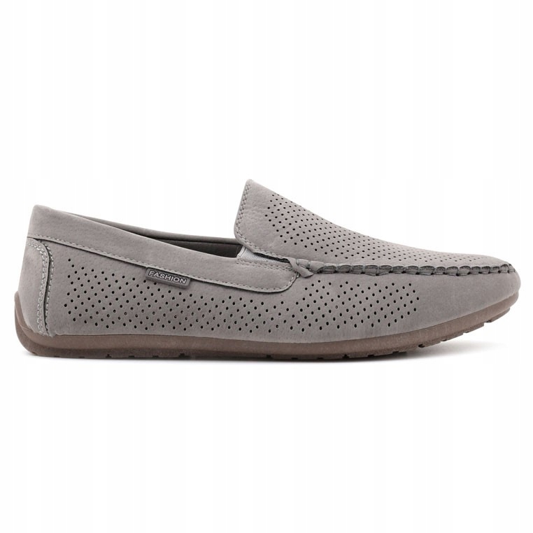 SZARE MOKASYNY MĘSKIE WIZYTOWE PÓŁBUTY AŻUROWE WSUWANE WKŁADKA EKOSKÓRA Płeć mężczyzna