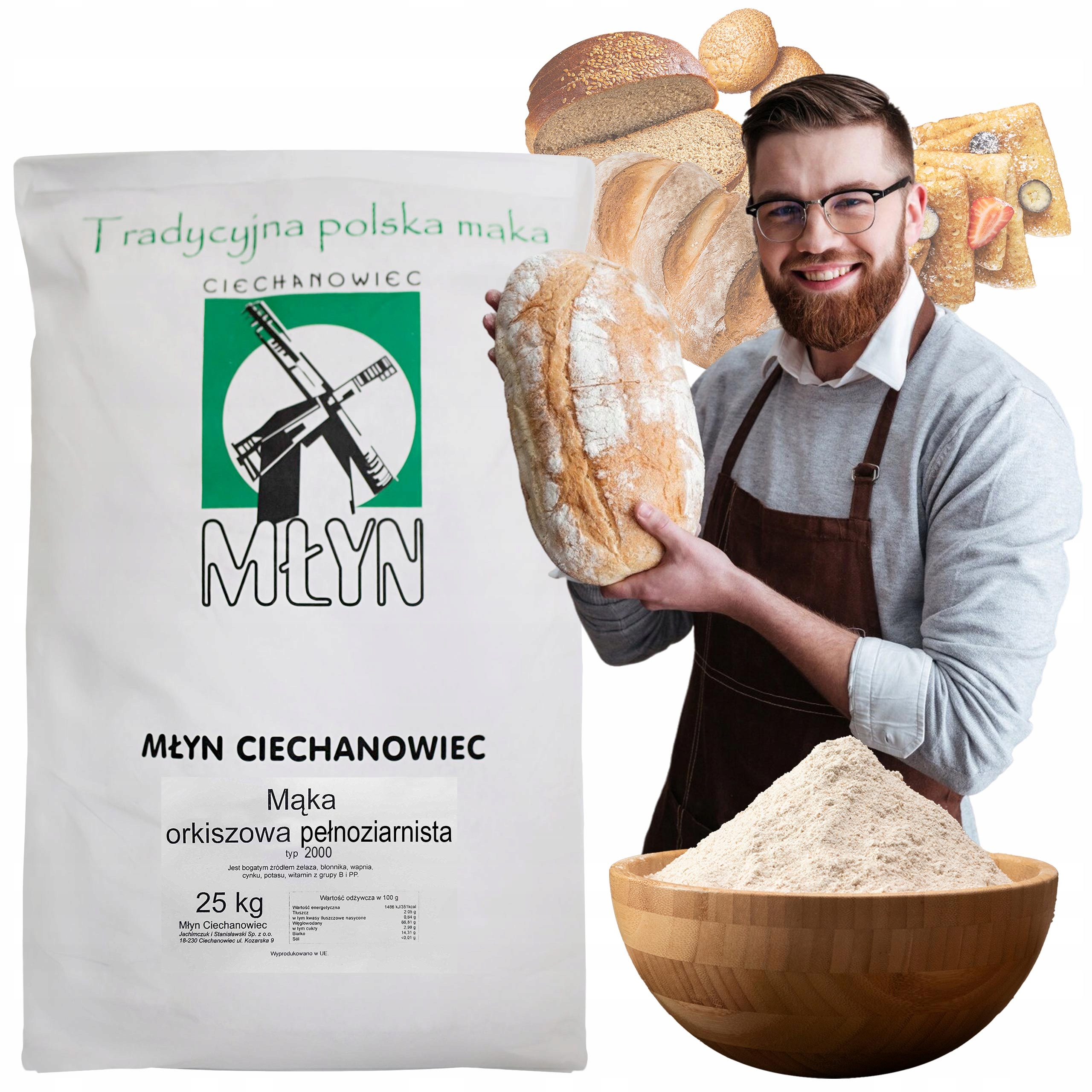 Špaldová Mouka Typ 2000 25 kg Celozrnný Mlýn Ciechanowiec Přírodní